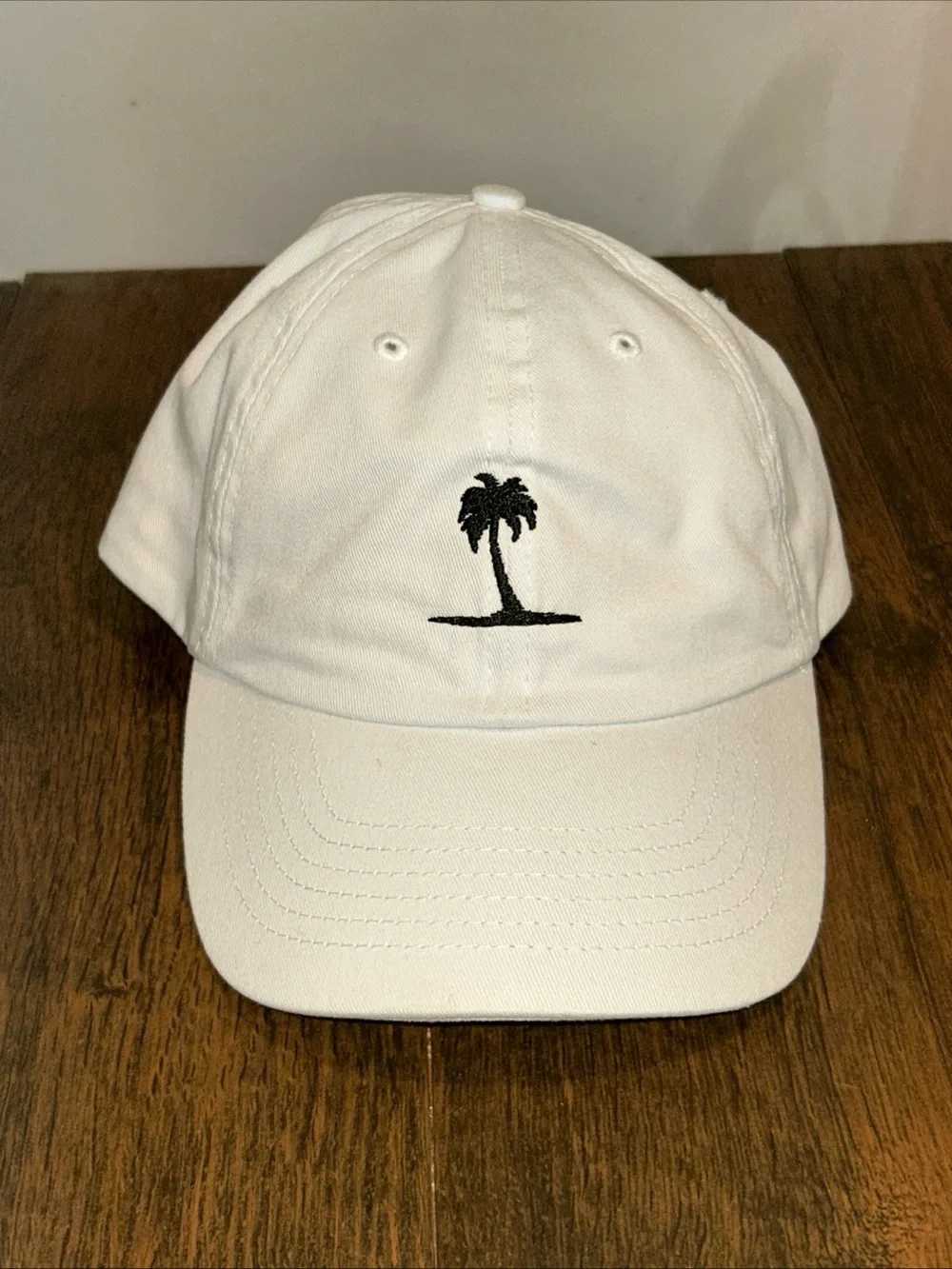 White Baseball Golf Tennis Adjustable Strap Cap Hat Palm Tree Design One Size